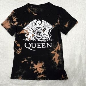 Queen Band T-Shirt Size S Black Bleach Tie Dye Graphic Tee Rock Music